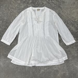 Holding Horses Anthropologie Peasant Top Blouse Pleated White 3/4 Sleeve Women 6